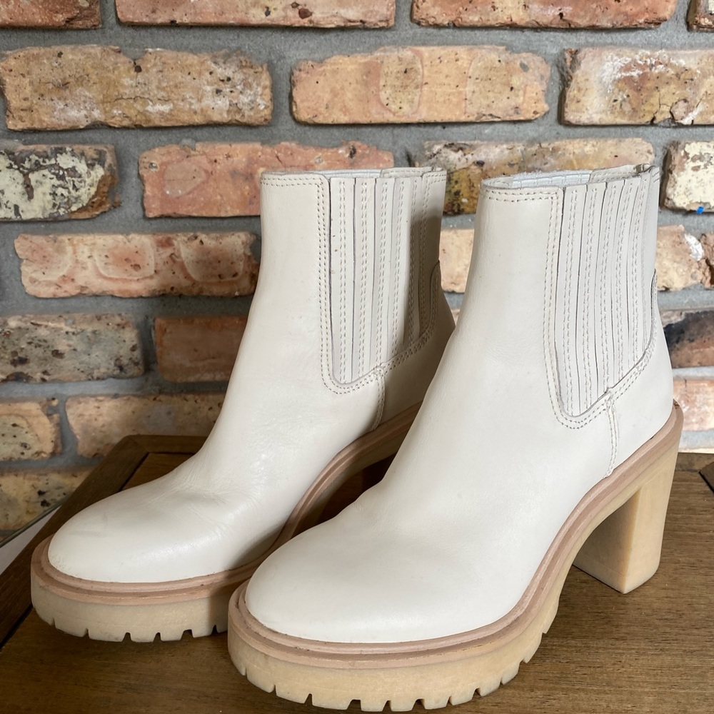 Dolce Vita Cream Heeled Boots with Chunky Sole